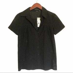 THEORY NWT Eyelet Shama Button Front Top in Black